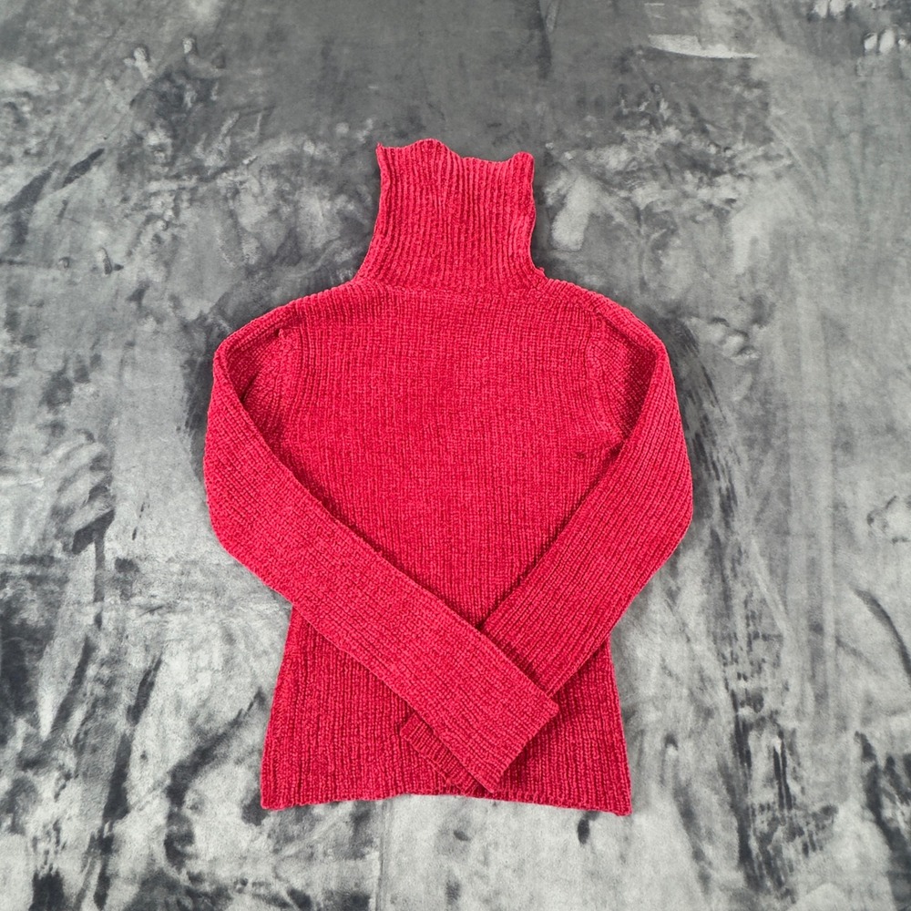 Airport Turtleneck Sweater Womens L Red Ribbed Knit Long Sleeve Pullover